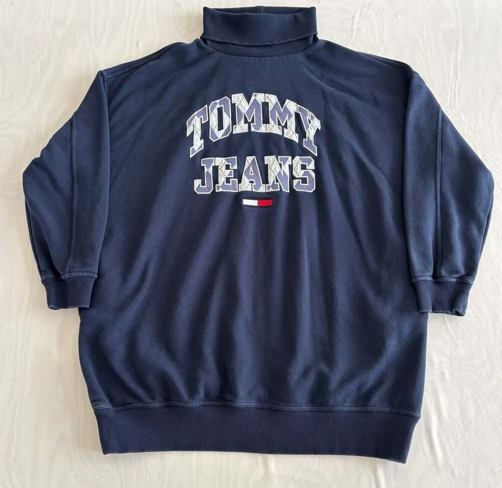 Tommy Jeans Navy Argyle Embroidered Logo Turtleneck Sweatshirt